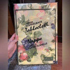 Vinyl tablecloth - 52” by 70” lemon yellow with flowers